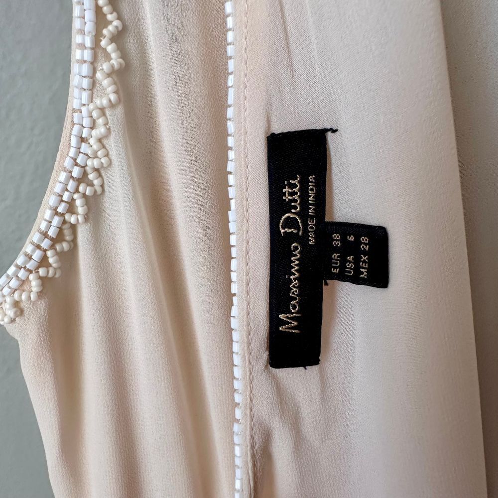 Massimo Dutti Midi Dress 6 Pink Beads Pleated Boho Romantic Dainty Fairy Ballet - Picture 3 of 12